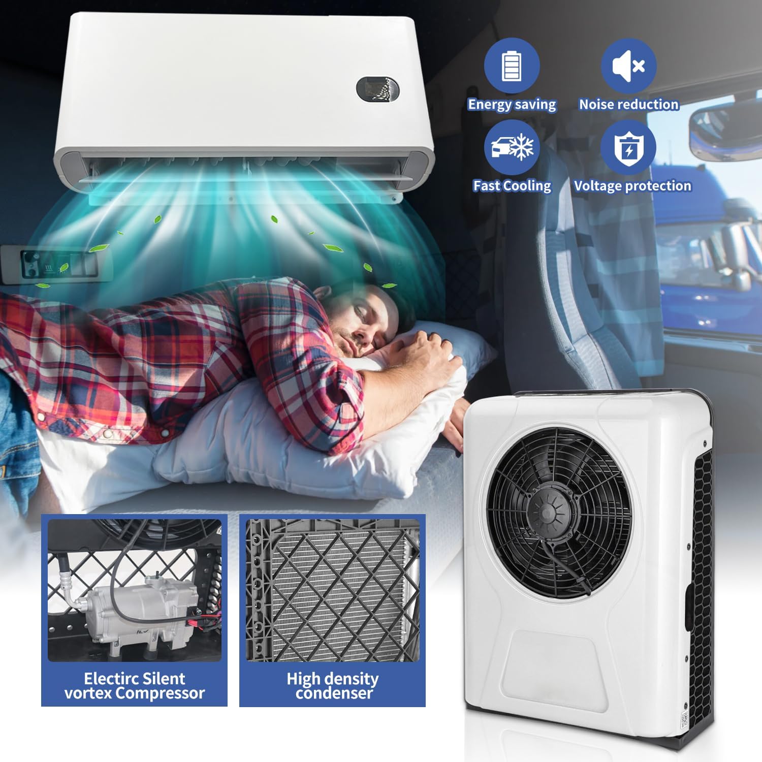 12v Air Conditioner 10000BTU 12 volt AC Unit for Semi Truck RV Motorhome Bus Trailers Tractors Camper Van Split Parking Air Conditioning Fast Cooling Low Noise