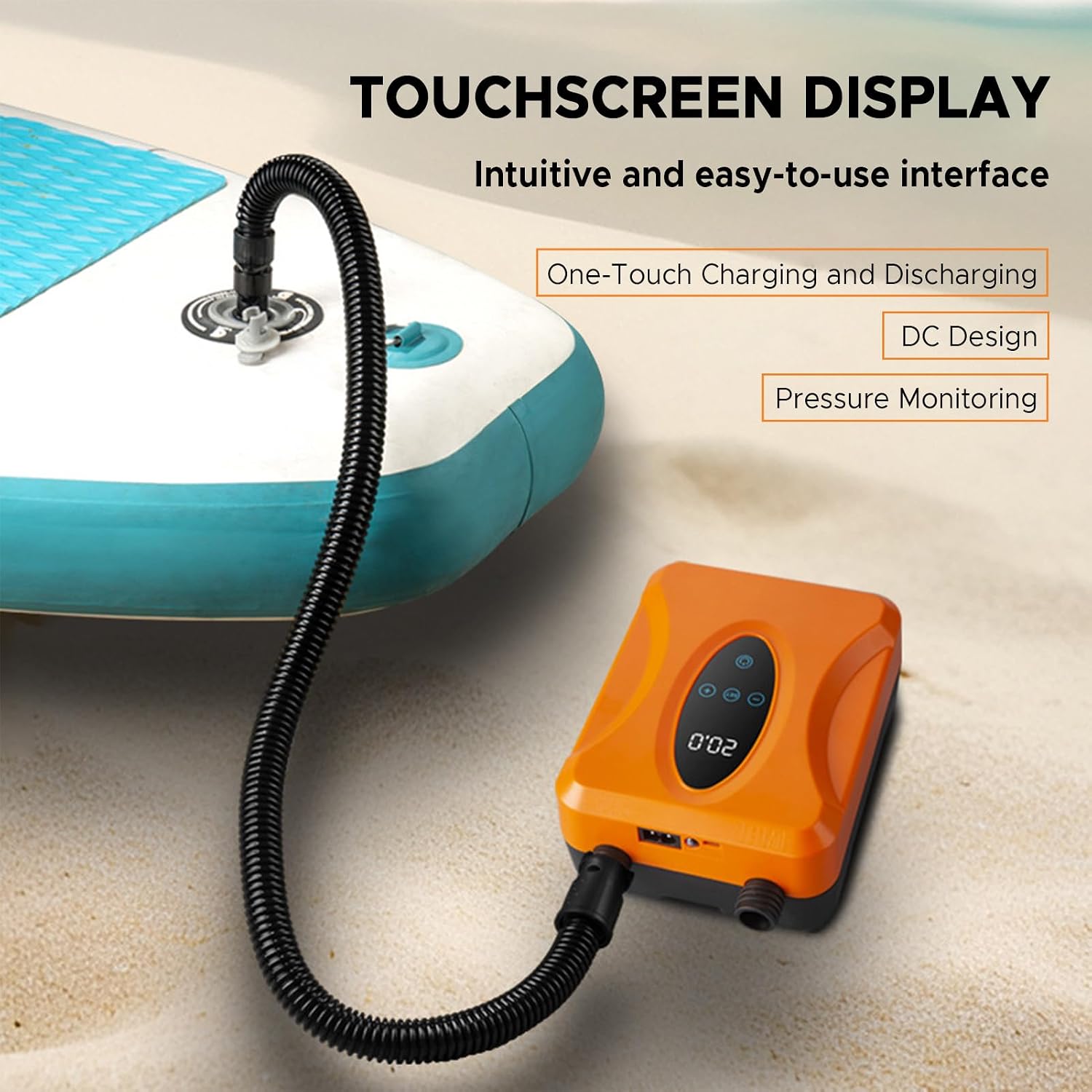 FLEXMAN 20PSI 12V Paddle Board Pump Electric Portable, Rechargeable Touchscreen Control with LED Light Inflator and Deflator for Paddle Board