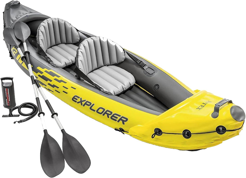 INTEX 68307EP Explorer K2 Inflatable Kayak Set: Deluxe 86in Kayak Paddles and High-Output Pump – Adjustable Seats with Backrest – Removable Skeg – 2-Person – 400lb Weight Capacity, 2 Pack