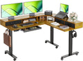Claiks Dual Motor 63' L Shaped Standing Desk with Drawers, Electric Height Adjustable Standing Desk with Monitor Stand & Splice Board, Black Frame/Rustic Brown Top