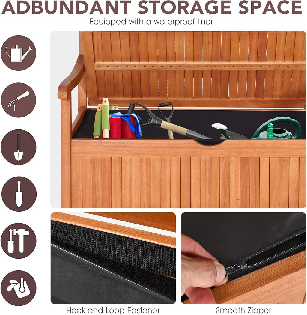 DORTALA 42'' Wooden Outdoor Storage Bench Large Deck Box, Entryway Storage Bench w/Inner Removable Dustproof Lining and Portable Handles for Patio Garden Balcony Yard Living Room
