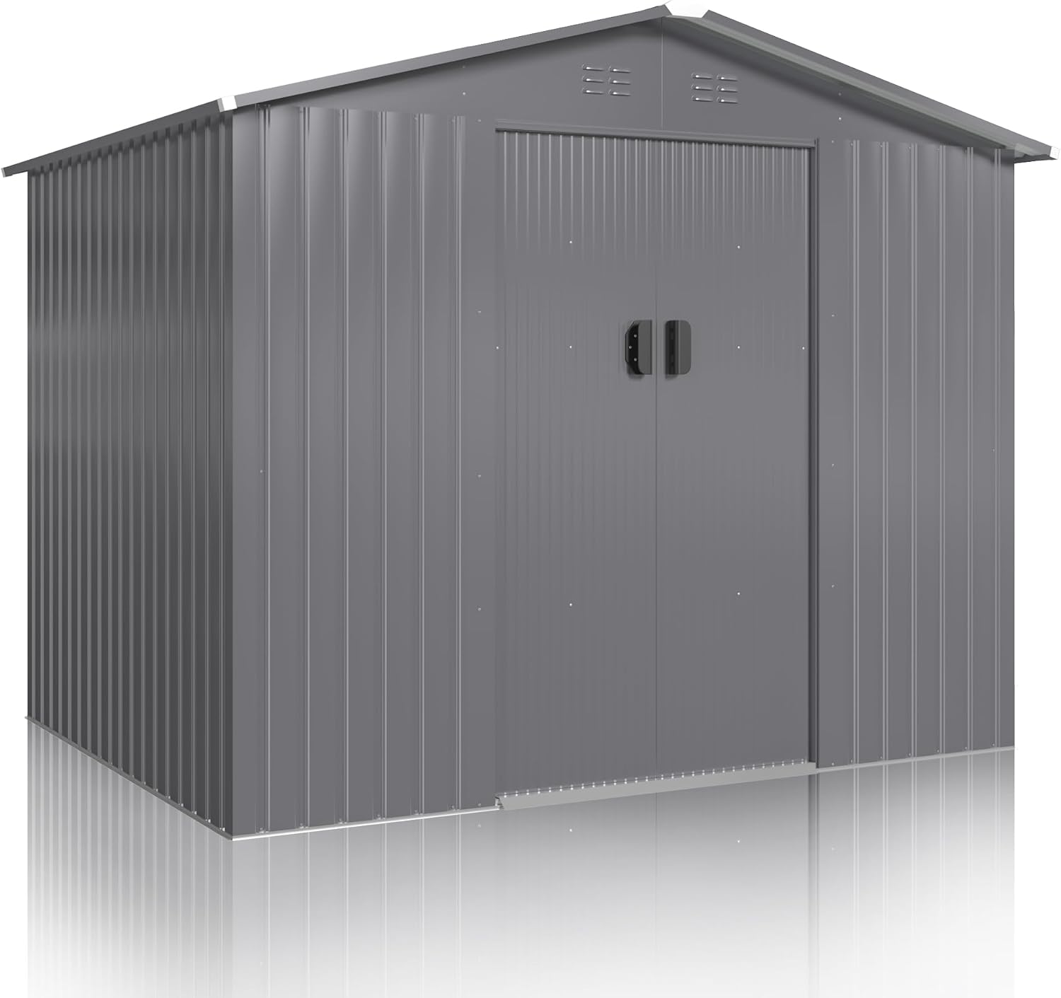 DAUSOLA 8x6 FT Outdoor Storage Shed, Metal Garden Tool Shed with Updated Frame Structure and Lockable Doors, Ideal for Backyard Garden Patio Lawn, Grey
