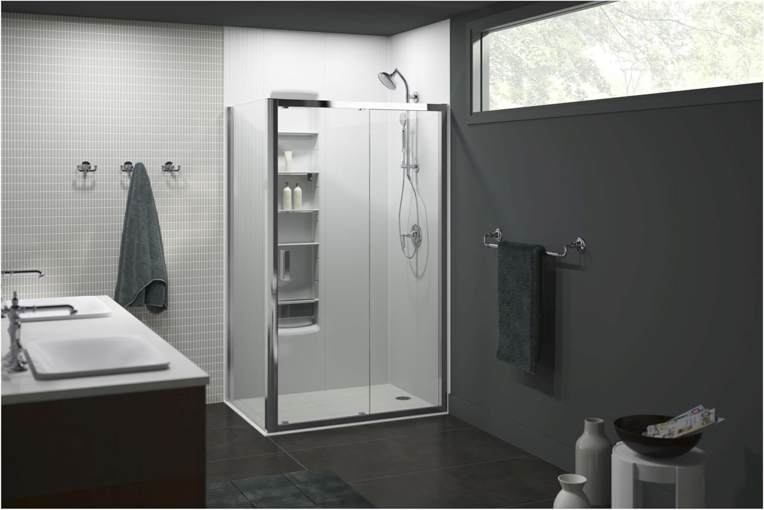Kohler K-76472-G HydroRail-S 1.75 GPM Single Function Shower Head with MasterClean Technology - Included Handshower, Slide Bar, and Hose - Vibrant Brushed Moderne Brass