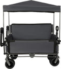 ZeHuoGe 3-in-1 Folding Wagon Cart with Bench Seat & Canopy & Storage, 500lbs Heavy-Duty, 180L Capacity, All-Terrain Wagon for Camping, Beach, Sports, & Garden (Gray)