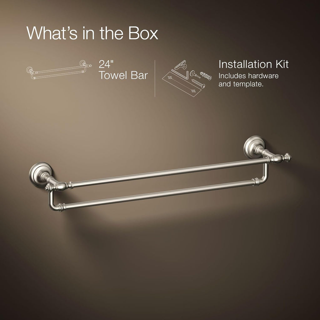 Kohler 72570-BN Artifacts® 24' Double Towel bar, Vibrant Brushed Nickel
