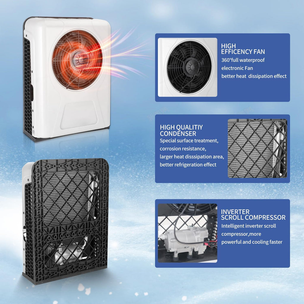 12v Truck air conditioner 8000BTU 12V dc air conditioning 12 Volt Electric split parking ac unit for semi truck Camper Van Automotive Bus Motorhome RV Boat Trailer