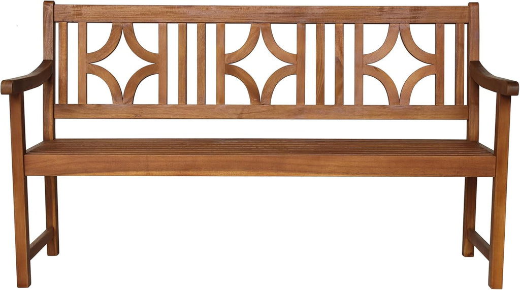 JONATHAN Y BNH100A Sloane 59.1' 3-Seat Ogee Diamond-Back 600-Lbs Support Acacia Wood Outdoor Garden Patio Bench for Garden, Lawn, Backyard, Pool, Deck, Beach, Firepit, Teak