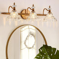 LOUSACE 3-Light Gold Vintage Bathroom Vanity Lights, Antique Brass Bathroom Light Fixture Over Mirror, Retro Brass Vanity Lighting Fixtures with Crystal Glass Shade, Restroom Wall Light Fixture