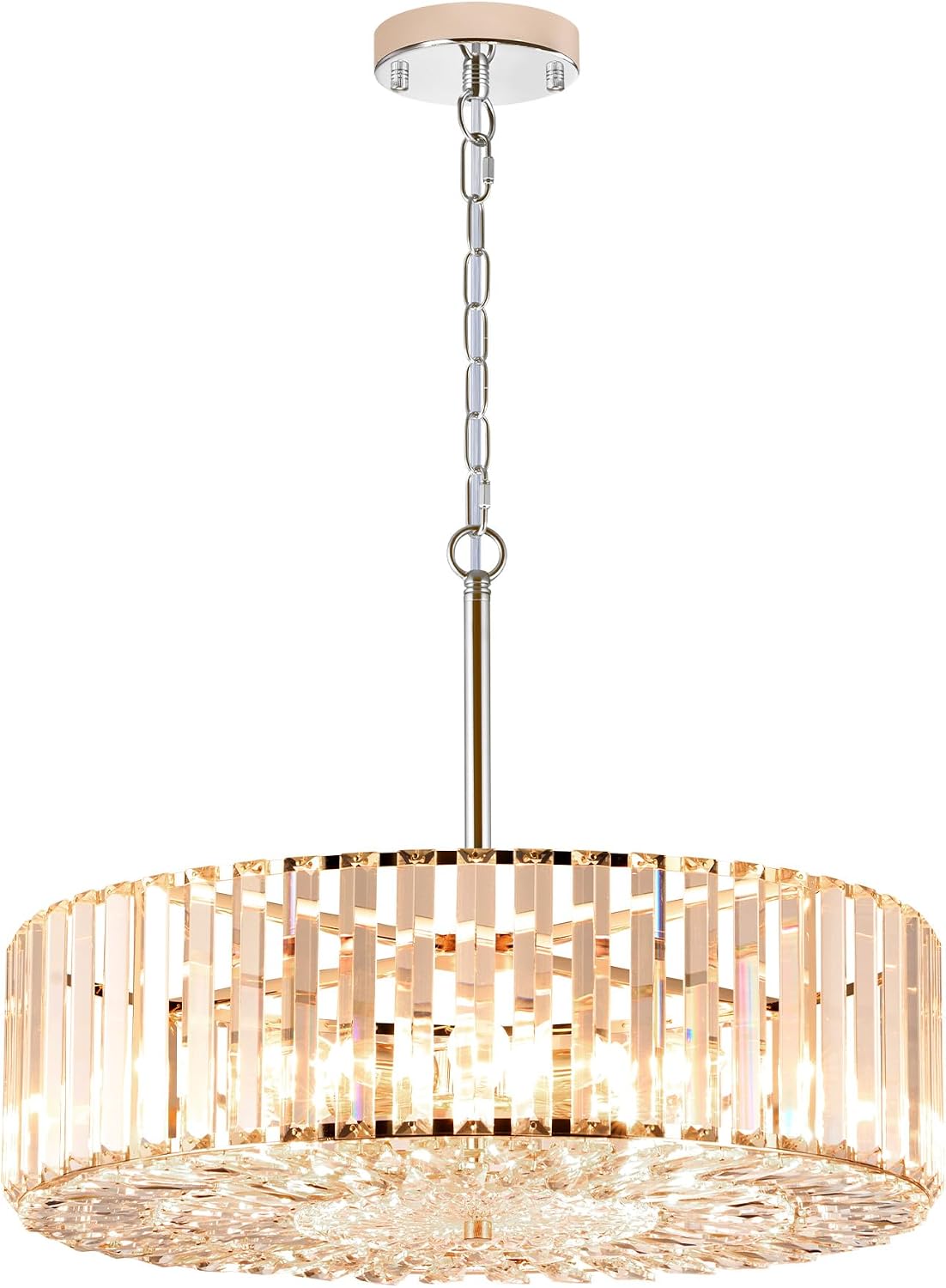 VONLUCE Cystal Ceiling Light Fixture, 6-Light Semi Flush Ceiling Light with Crystal Prisms, 21 in. Chandelier for Dining Room Bedroom Entryway, Kitchen, Nickel Metal Canopy, ETL Certificated