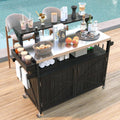 53.3' Outdoor Kitchen Island with Raised Shelf, Solid Wood Storage Cabinet with Stainless Steel Top, Outdoor Rolling Grill Cart with Internal Storage Rack, Adjustable Shelf, Spice Rack (Black)