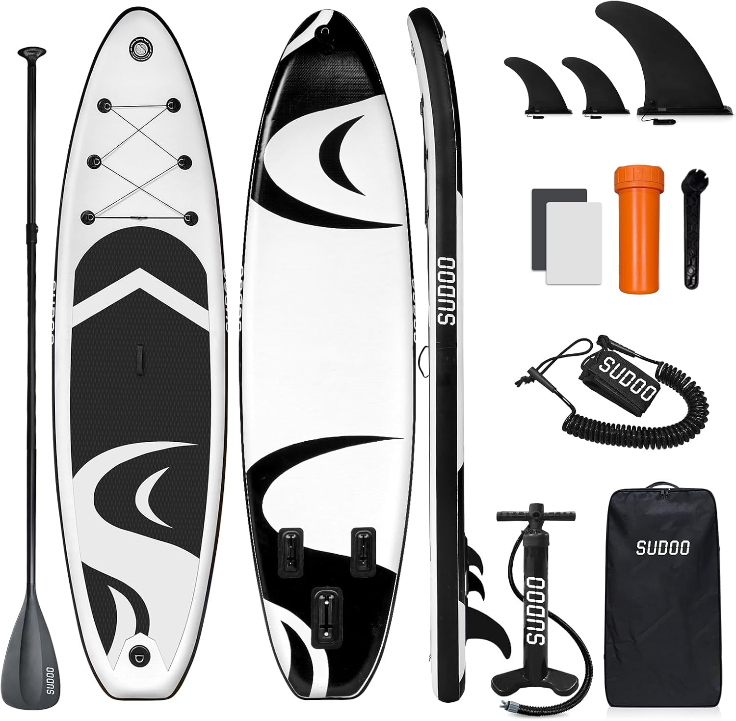 SUDOO Inflatable Stand Up Paddle Board 10'/ 10'6' SUP with 450LB Weight Capacity Adjustable Paddle Wide Stable Non Slip EVA Deck Complete Accessories for Adults Beginners Youth Outdoor Water Sports