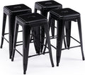 Vogue Furniture Direct 24 Inch Metal Bar Stools, Backless Counter Height Barstools, Indoor Outdoor Stackable Stools with Square Seat, Set of 4 (Black)