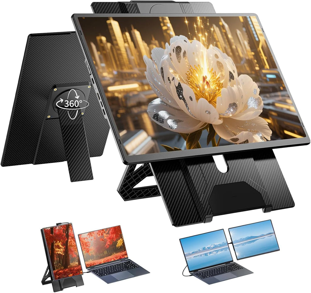 Portable Laptop Screen Extender 16.1' 1200P FHD, Rotatable & Adjustable Stand, USB-C/HDMI for 13-17.5' Laptops, Mac/Windows/Chrome/Android/Dex