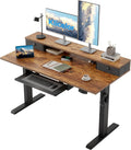 Klicelor 55 x 23.6 Inch Electric Standing Desk with Drawers, Adjustable Height Small Sit Stand Desk for Home Office, Compact Computer Workstation with Storage– Rustic Brown