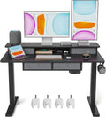 BANTI Height Adjustable Electric Standing Desk with 4 Drawers, 48 x 24 Inch Table with Storage Shelf, Sit Stand Desk, Black Top