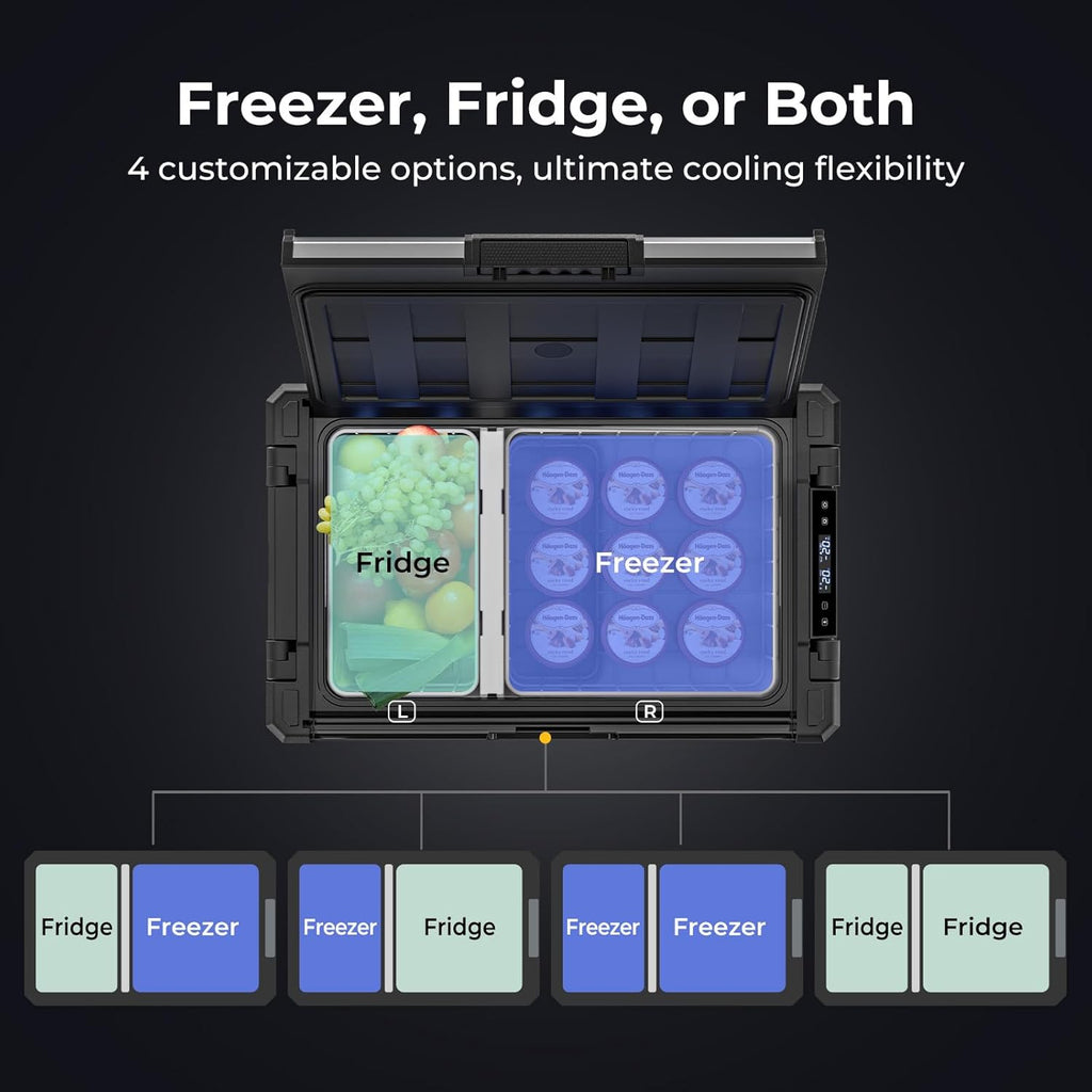BougeRV 12 Volt Portable Refrigerator, 41 Quart Dual Zone Car Fridge Freezer with APP Control, Compressor Cooler 12/24V DC, 110~240V AC for Overlanding, Camping, Travel, RV(2026 New Model: Rocky V3.0)