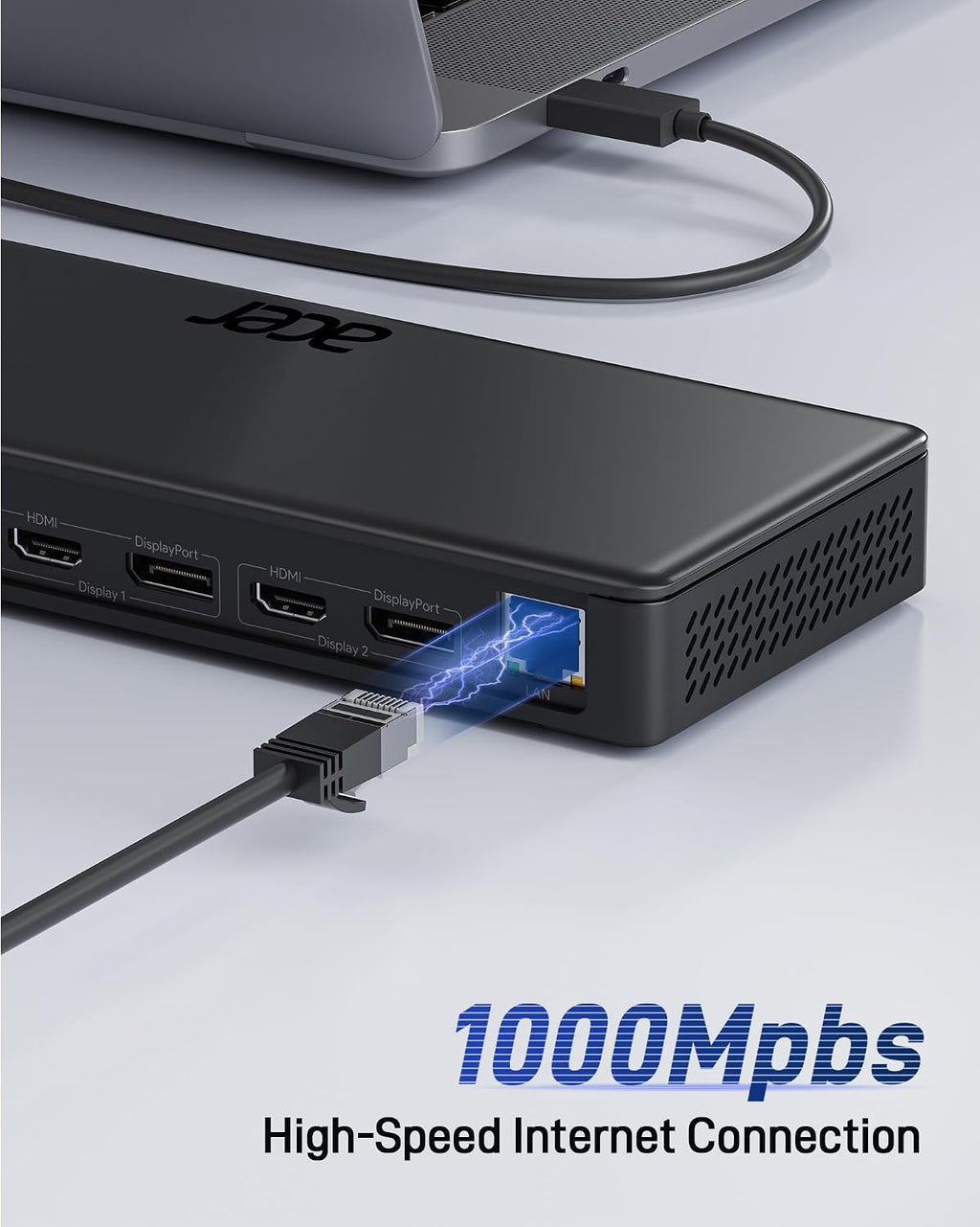 Acer 15-in-1 Laptop Docking Station Support DisplayLink Triple Monitors, USB C Docking Station, 130W Power Adapter, 10Gbps Data Transfer, 1Gbps Ethernet for MacBook Pro/Air, Acer Laptops, PC and More