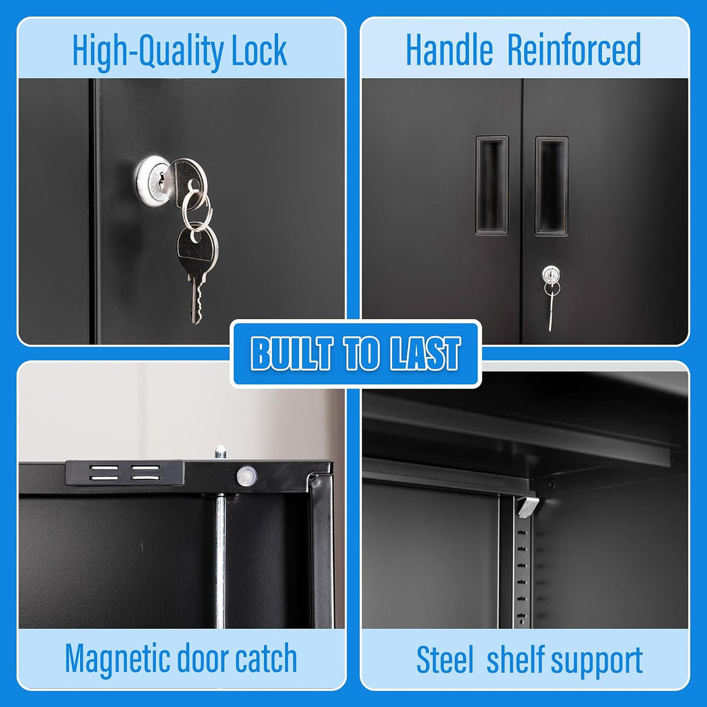BESFUR Metal Storage Cabinet with Doors and Shelves, 36' H Locking Storage Cabinet with 2 Drawers, Reinforced Heavy Duty Metal Cabinets for Garage, Office, Home(Black)