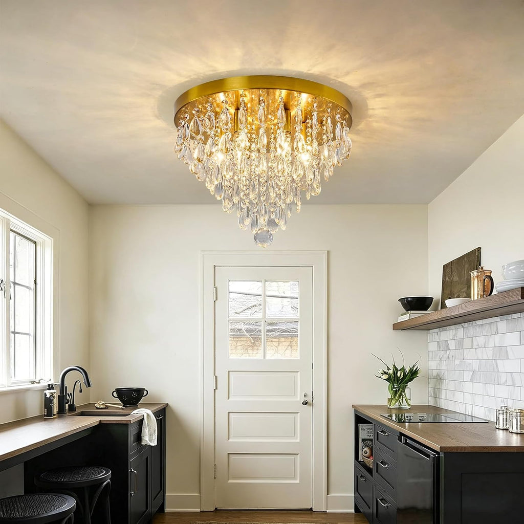 YYJLX Modern Crustal Ceiling Light Fixture Large Flush Mount Ceiling Light 6 Light Ceiling Chandelier for Bedroom Foyer Living Room Dining Room Kitchen.