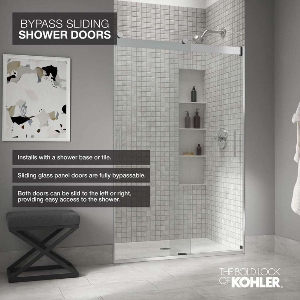 Levity Sliding Shower Door, 74-in H X 43-5/8-47-5/8-in W, With 1/4-in Thick Crystal Clear Glass