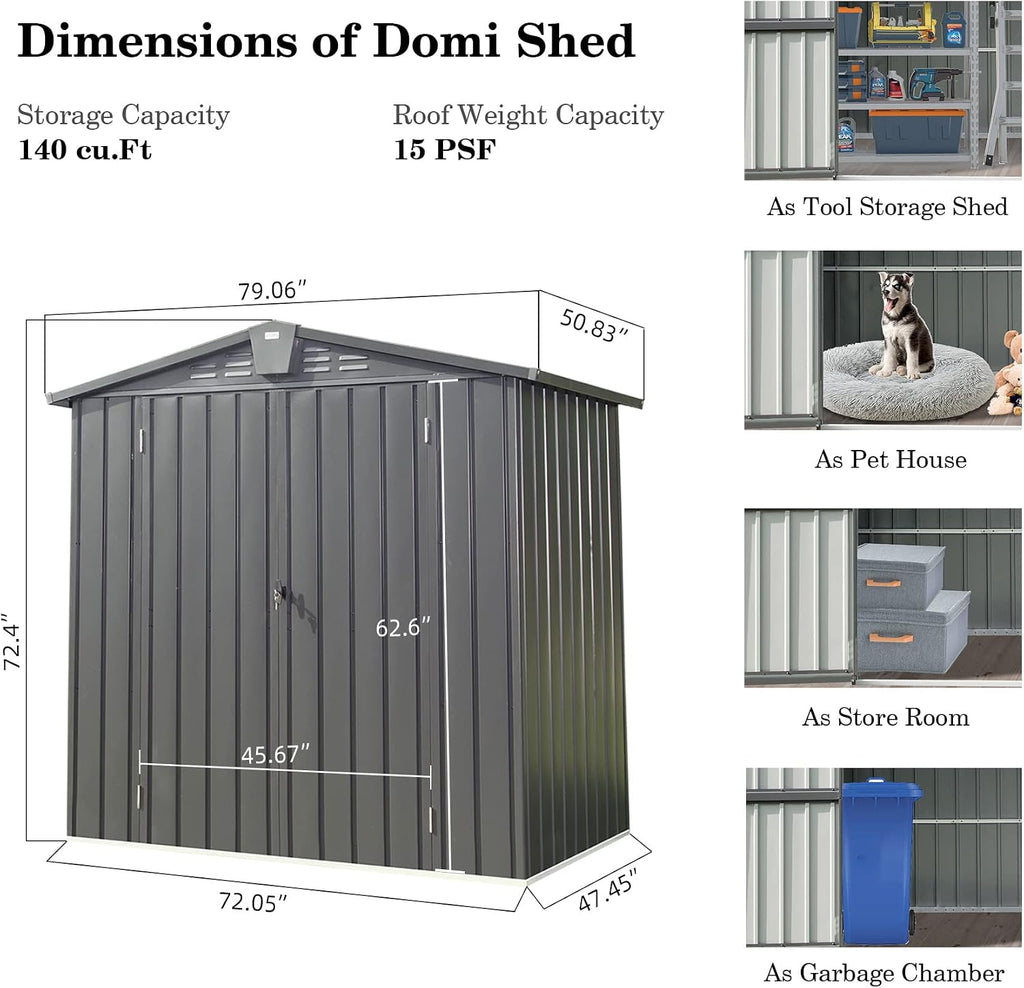 Domi Outdoor Storage Shed 6.5'x 4.2', Metal Garden Shed for Bike, Trash Can, Tools, Lawn Mowers, Pool Toys, Galvanized Steel Outdoor Storage Cabinet with Lockable Door for Backyard, Patio, Lawn