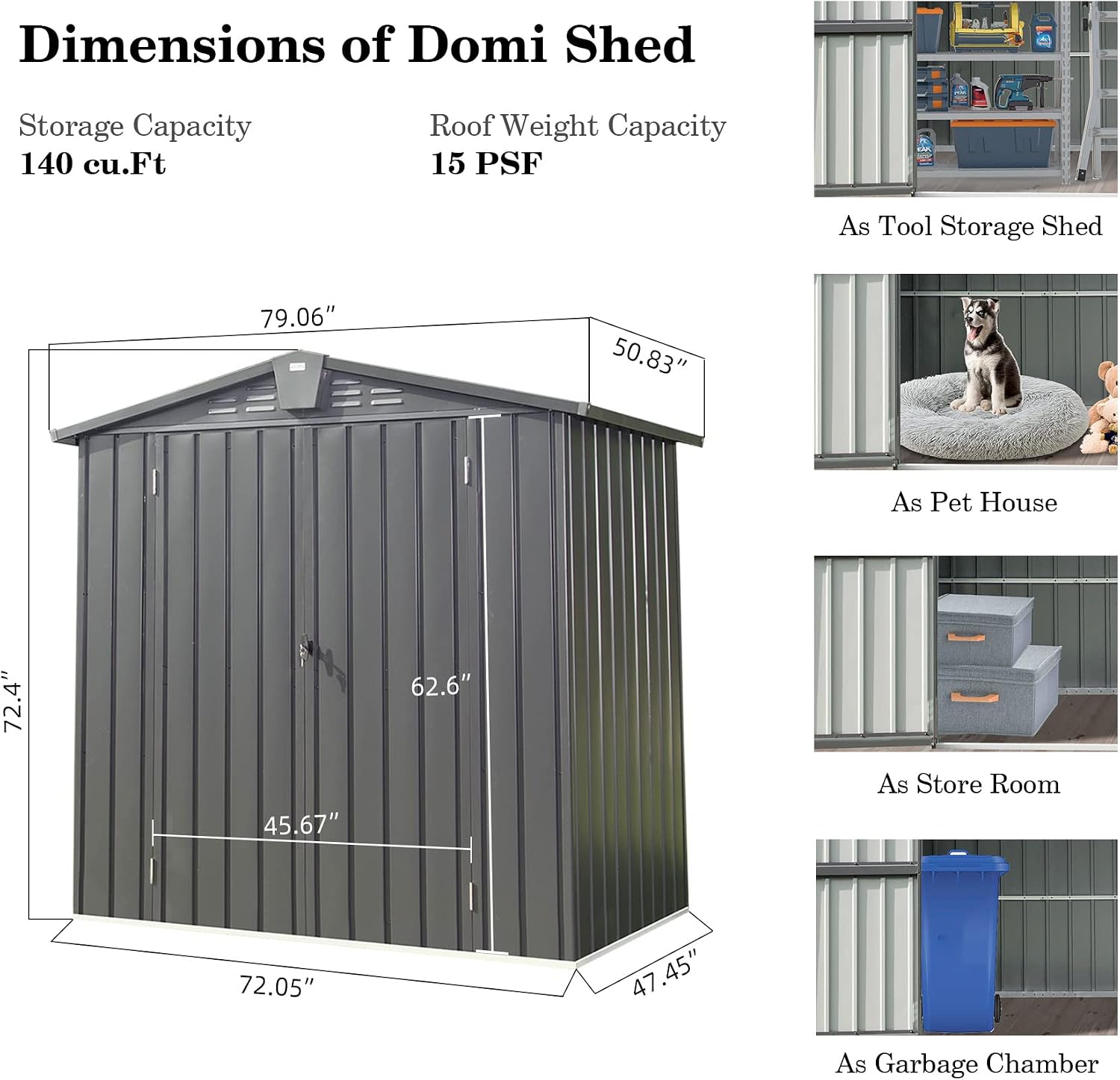 Domi Outdoor Storage Shed 6.5'x 4.2', Metal Garden Shed for Bike, Trash Can, Tools, Lawn Mowers, Pool Toys, Galvanized Steel Outdoor Storage Cabinet with Lockable Door for Backyard, Patio, Lawn