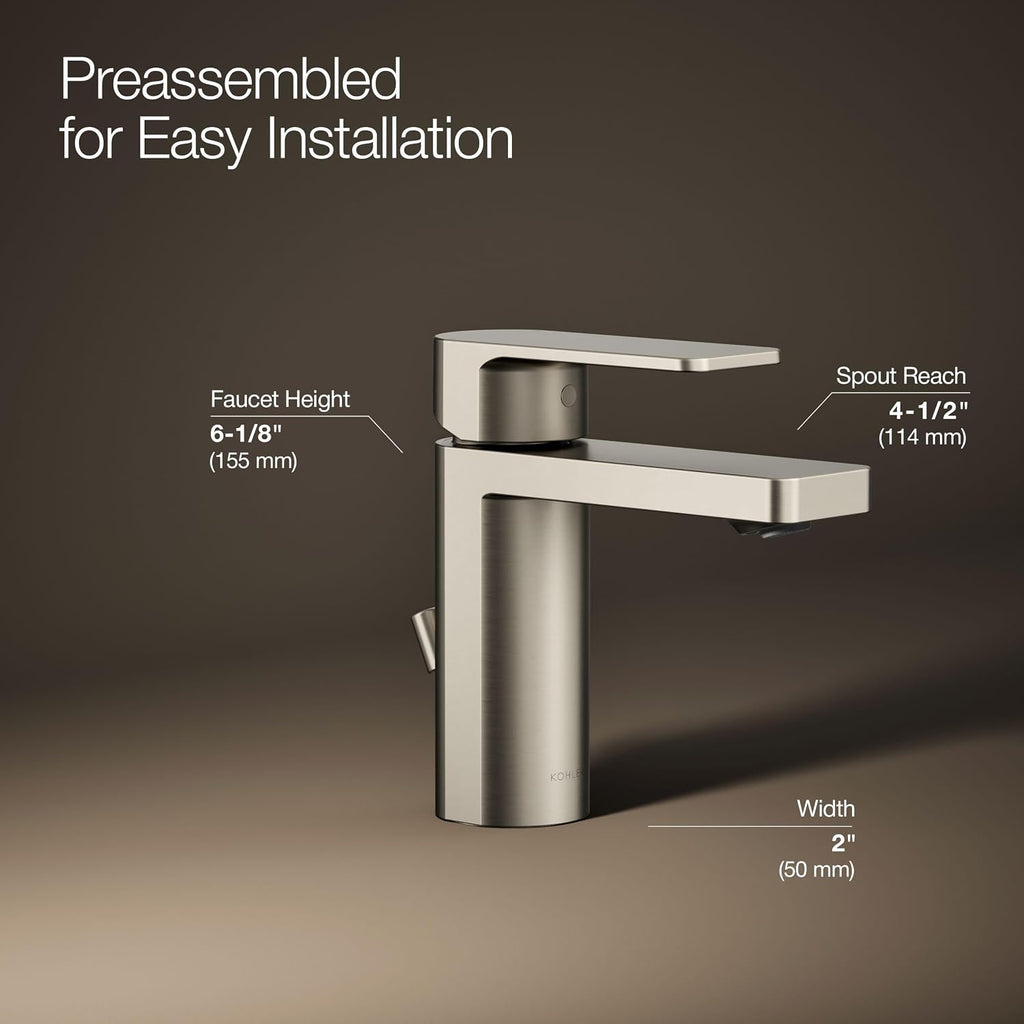 Kohler 23472-4K-BN Parallel Single-Handle 1.0 GPM Bathroom Sink Faucet, Vibrant Brushed Nickel