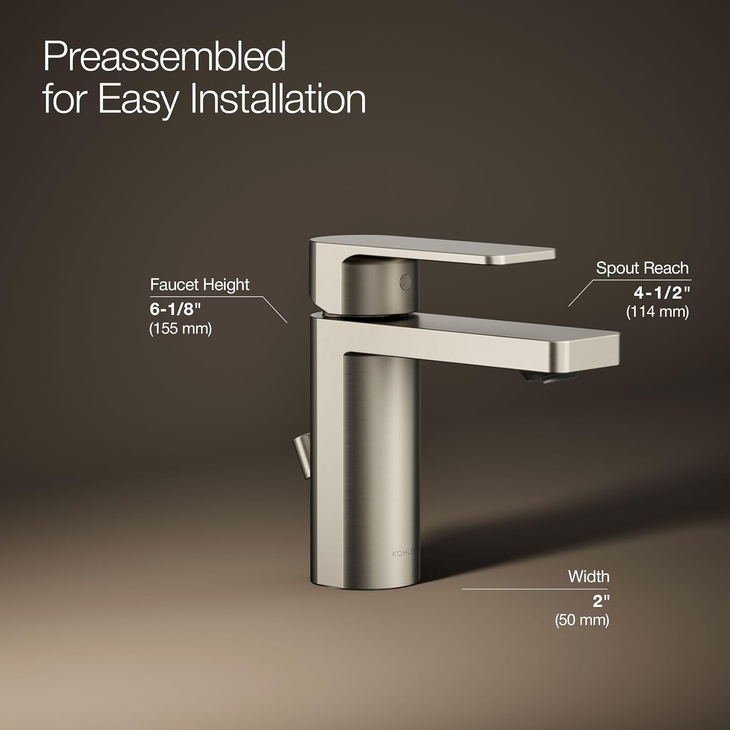Kohler 23472-4K-BN Parallel Single-Handle 1.0 GPM Bathroom Sink Faucet, Vibrant Brushed Nickel