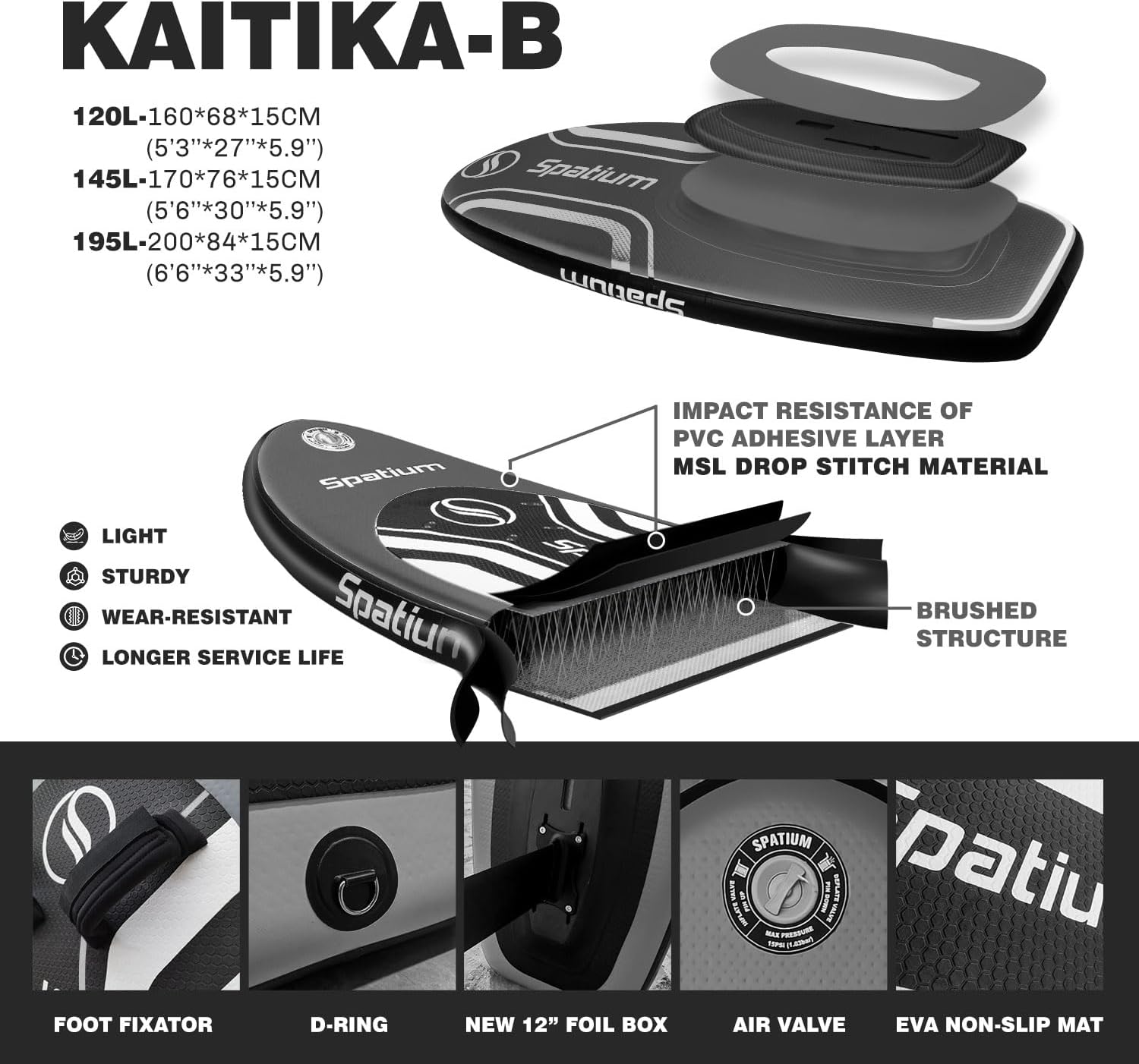 Spatium Unpowered Hydrofoil Boards Inflatable Foil Board Foiling Surfing with F200 Foil Boarding Without Motor