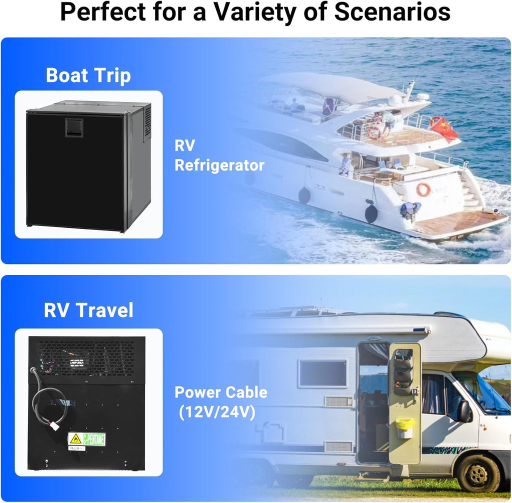 SMETA RV Refrigerator 12V/24V DC Fridge 3 cuft/85L 12 volt Refrigerator Undercounter Electric Cooler for RV Camping Truck Travel, Reversible Door, Seamless, LED