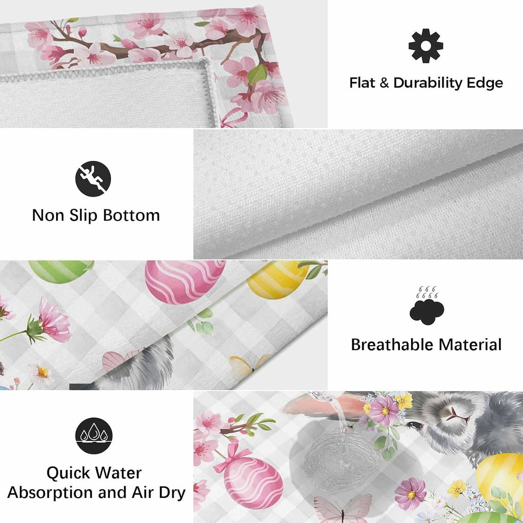 Grey Easter Bunny Outdoor Rug for Patio/Deck/Porch, Non-Slip Large Area Rug 6 x 9 Ft, Spring Colorful Eggs Flower Branch Plaid Indoor Outdoor Rugs Washable Area Rugs, Camping Rug Carpet Runner