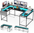 u Shaped Desk with Power Outlets & LED Lights, 79' Extra Large Reversible Corner Office Desk, Monitor Stand & Storage Shelves, Corner Computer Table Office Table with Full Monitor Stand