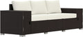 Outsunny 3 Seater Wicker Sofa with 2 Storage Side Tables and Thickened Cushions, Rattan Outdoor Patio Sofa with Wide Armrests, Wicker Outdoor Couch for Porch, Garden, Backyard, Cream White/Brown