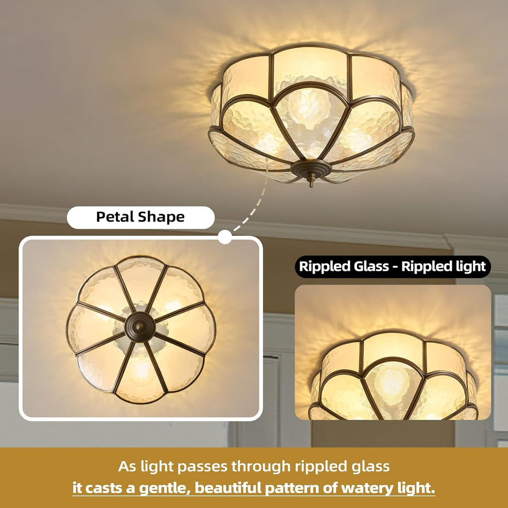 Vintage Black Glass Ceiling Light - Small 11.8 in Bronze Mid Century Flush Mount Lighting Fixtures - Art Deco Antique Modern Lamps for Hallway Bedroom Kitchen Entryway Farmhouse Bathroom Hall Laundry