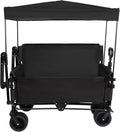 ZeHuoGe 3-in-1 Folding Wagon Cart with Bench Seat & Canopy & Storage, 500lbs Heavy-Duty, 180L Capacity, All-Terrain Wagon for Camping, Beach, Sports, & Garden (Black)
