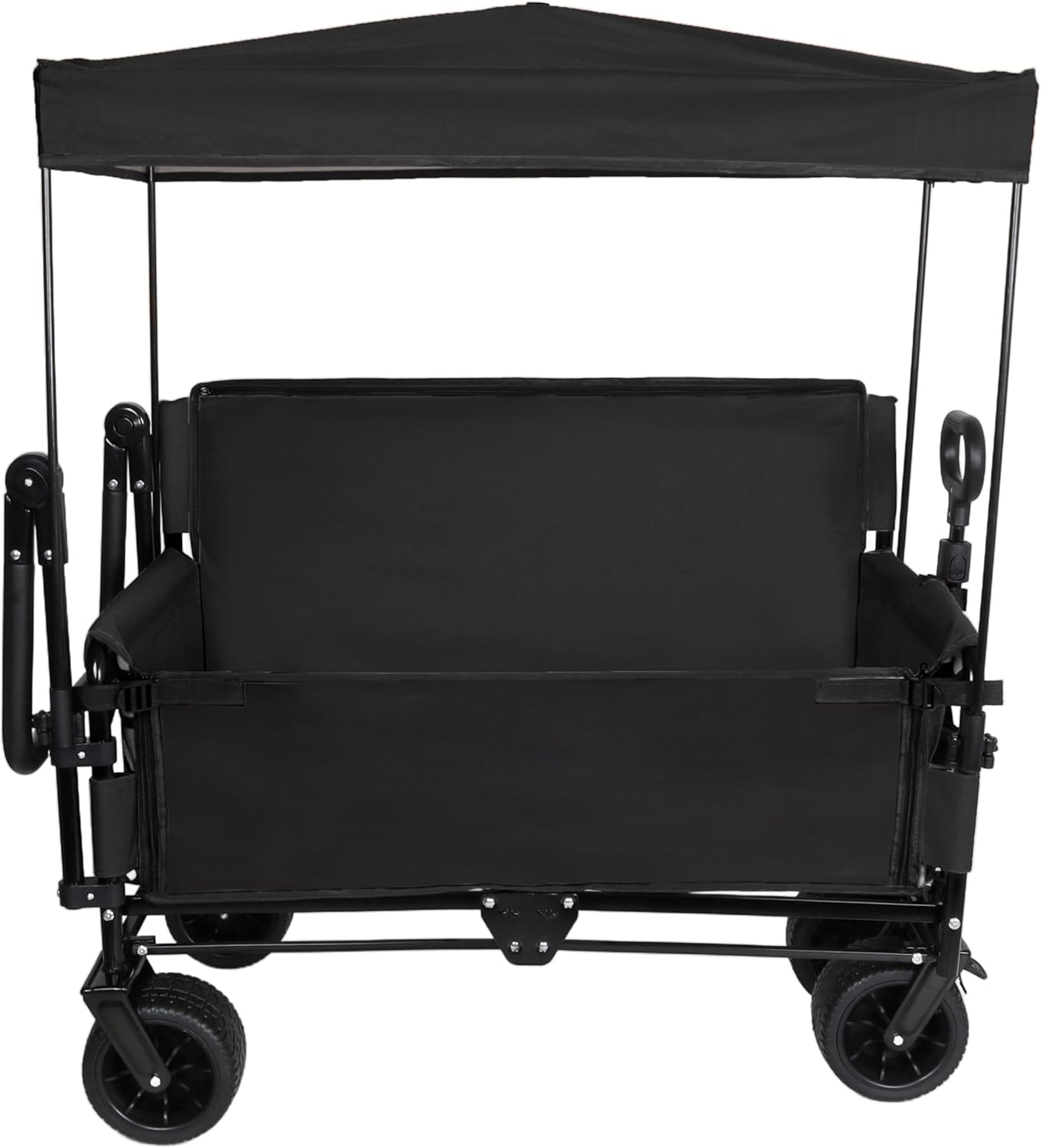 ZeHuoGe 3-in-1 Folding Wagon Cart with Bench Seat & Canopy & Storage, 500lbs Heavy-Duty, 180L Capacity, All-Terrain Wagon for Camping, Beach, Sports, & Garden (Black)