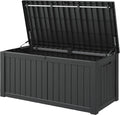 NUNU LAB 120 Gallon Outdoor Storage Box, Large Resin Deck Box with Lockable Lid, Waterproof Patio Storage Bench, Outdoor Cabinet for Garden Tools, Cushions & Pool Accessories