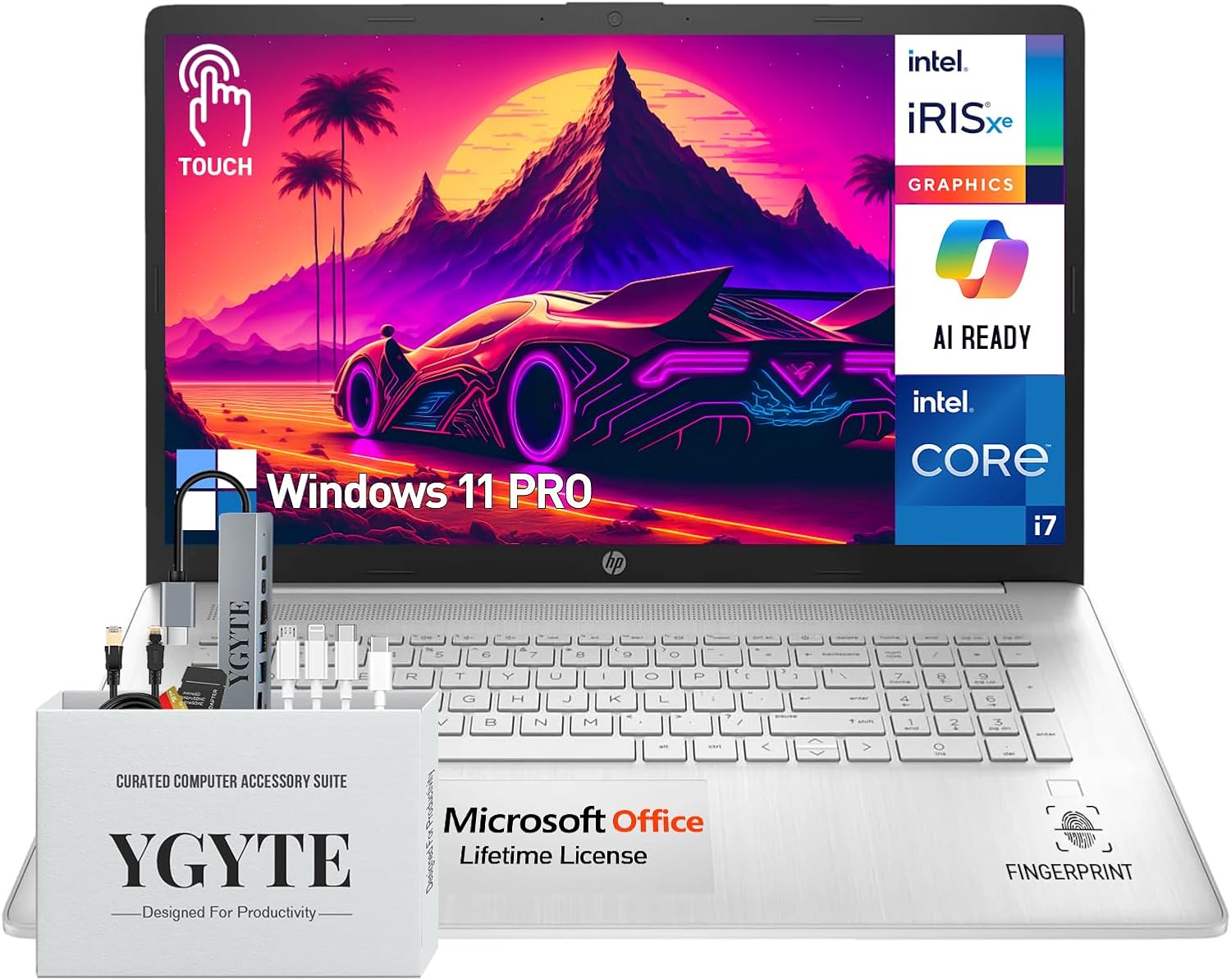 HP 17 Inch Laptop Touchscreen Computer, 17.3' HD+ Touch Screen Business Laptop PC, Intel Core i7, 32GB RAM, 1TB SSD, Windows 11 Pro, Backlit Keyboard, Number Pad, Fingerprint Reader