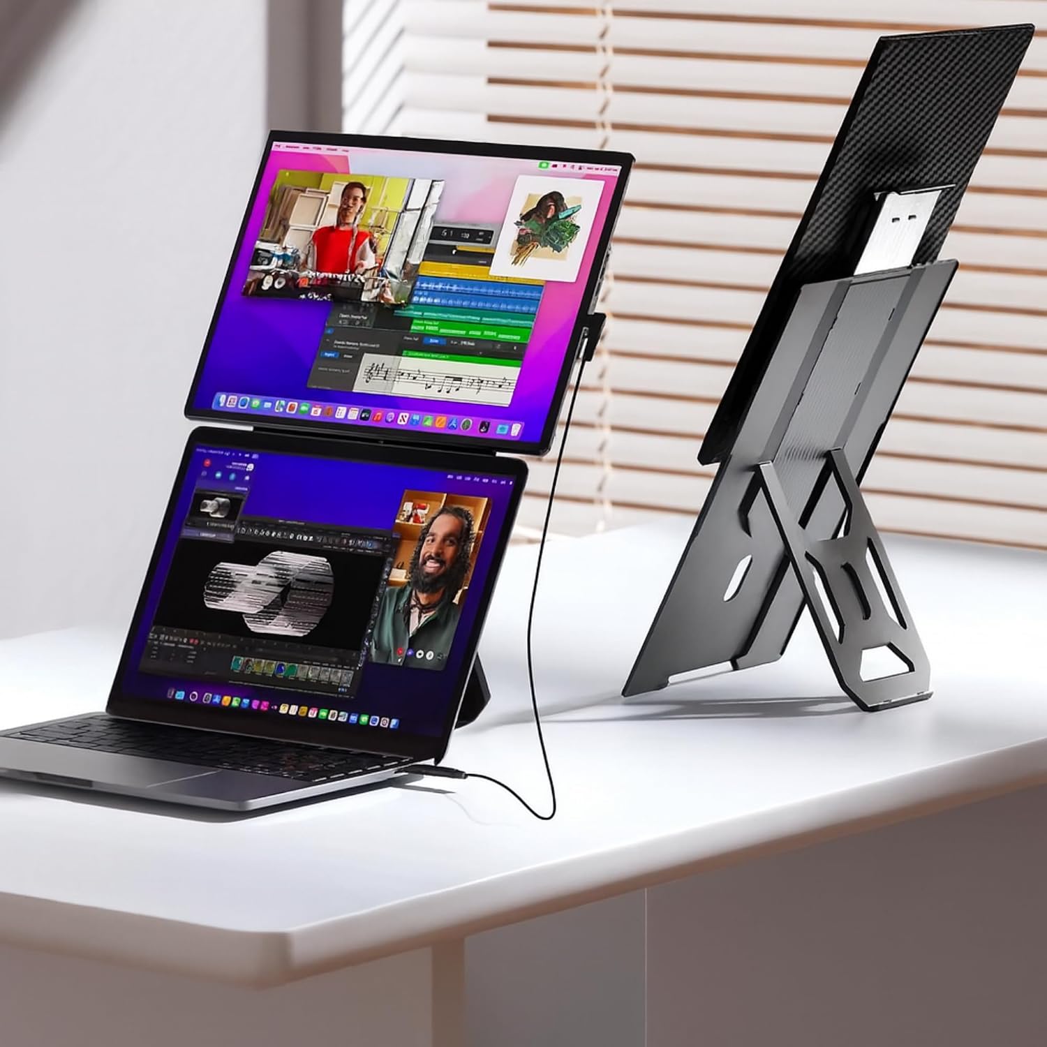 TUTT 16' Laptop Screen Extender with Stand 16:10 Ratio USB-C/HDMI + Speaker | Multiple Position Portable Monitor | Reverse Charging Plug-Play for Mac/OS/Wins/Chrome/Dex N2