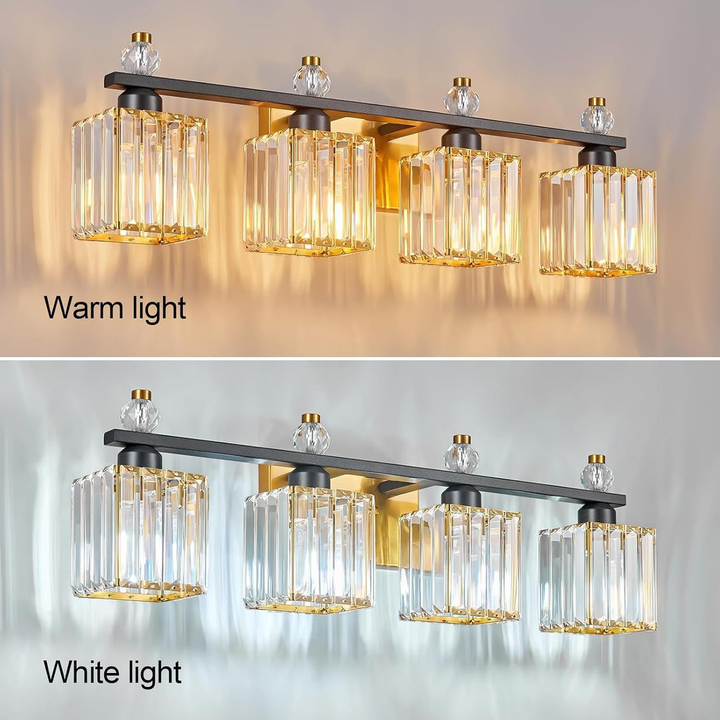 Vanity Lights 4-Light Modern Crystal Vanity Light Black Gold Bathroom Light Fixtures Over Mirror Crystal Bathroom Vanity Lighting Fixtures