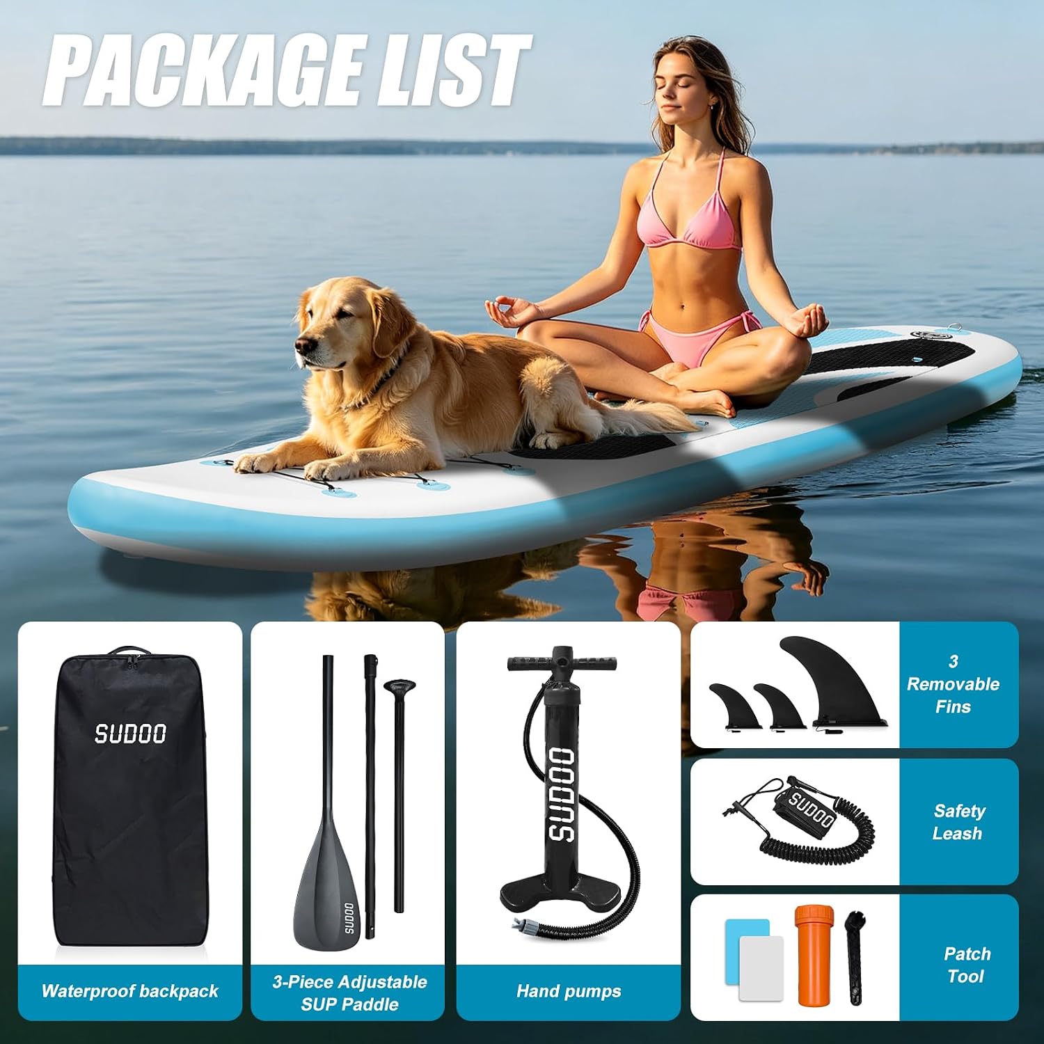SUDOO Inflatable Stand Up Paddle Board 10'/ 10'6' SUP with 450LB Weight Capacity Adjustable Paddle Wide Stable Non Slip EVA Deck Complete Accessories for Adults Beginners Youth Outdoor Water Sports