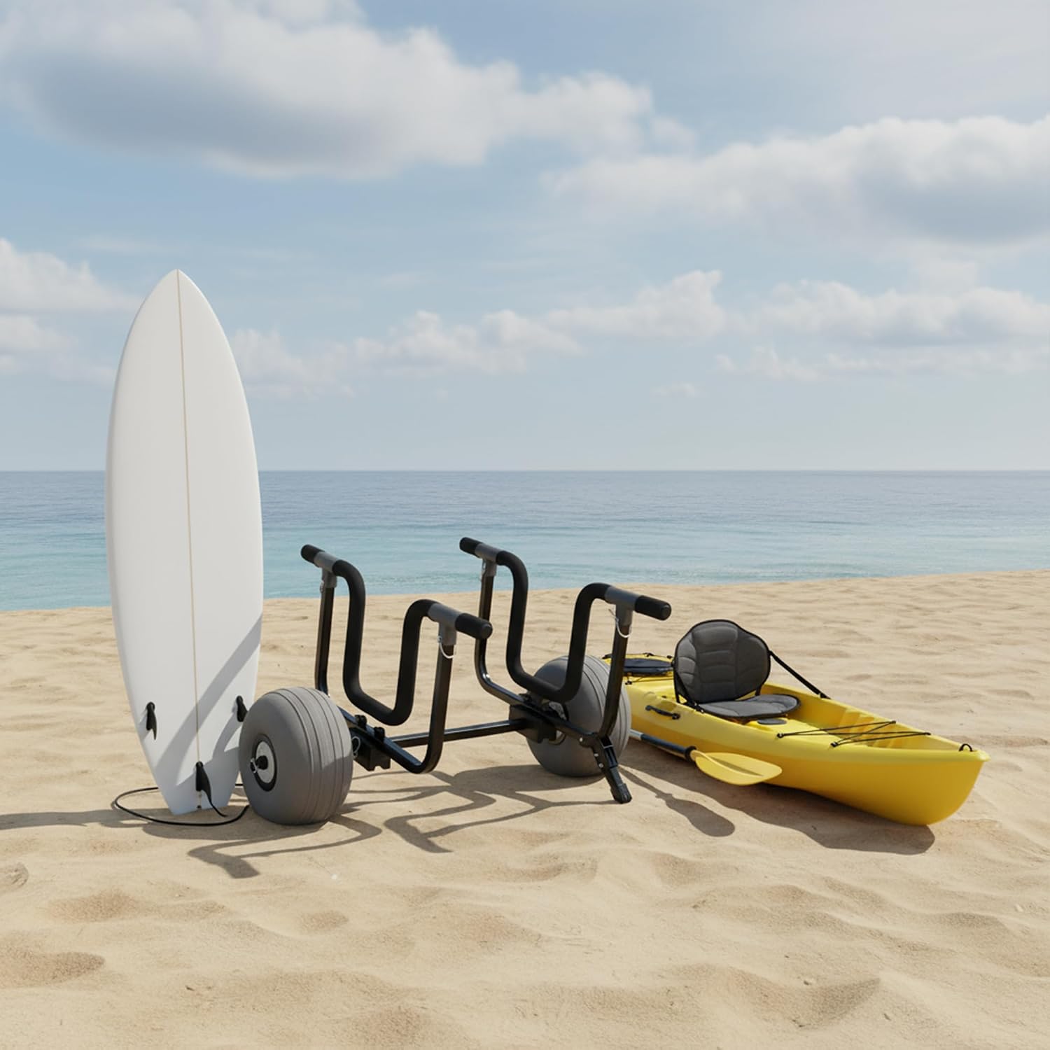 Kayak Cart, Detachable Kayak Dolly Cart Paddle Board Cart with 11' Balloon Wheels for All Terrain