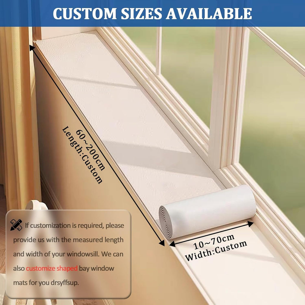 Drsyffsup Bay Window Cushion Cover, 3.5mm Thick Window Sill Absorbent Mat Protector with Non-Slip Backing, Household Windowsill Pad for Decor Casement, Tile Patterns(27x71in/70x180cm)