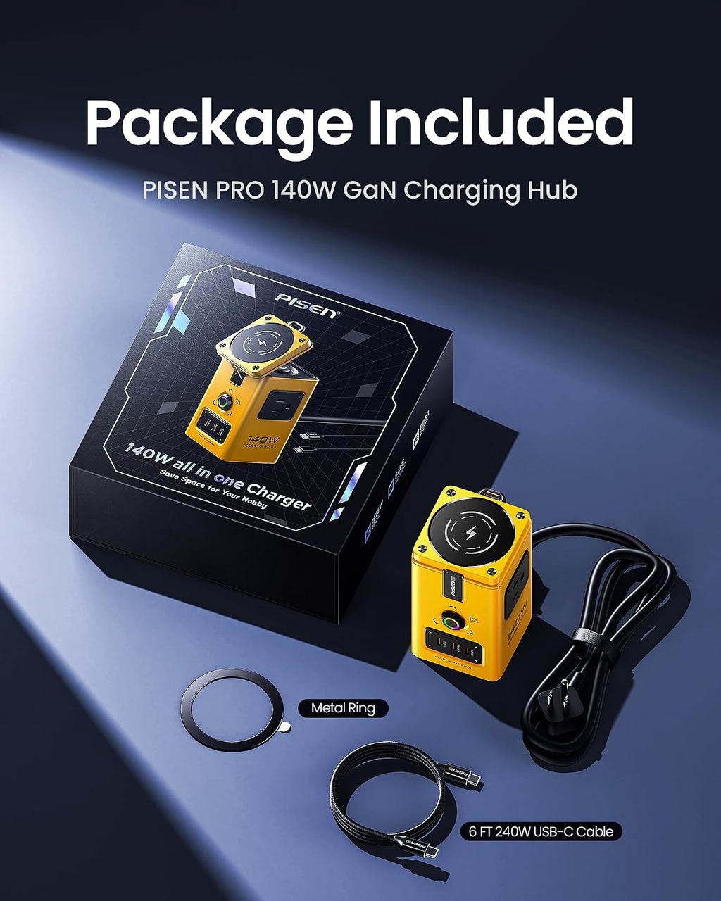 PISEN 8-in-1 Mag-Safe Charger Stand - 140W Charging Station for Multiple Devices Mag-Safe Stand Magnetic Qi2 Wireless Charger for iPhone 17/16/15/14/13/12, Magnetic Charger for Apple Watch (Yellow)
