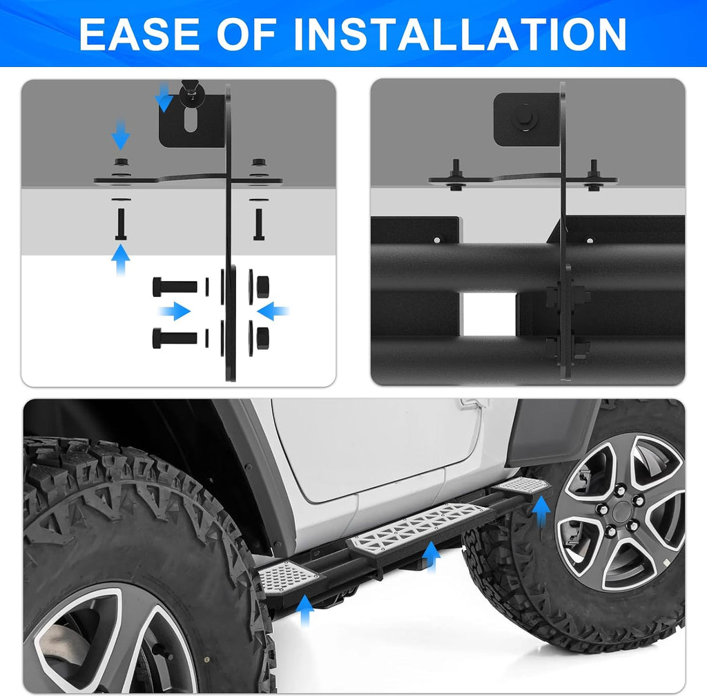 Running Boards Fit for Jeep Wrangler JL 2018-2023 2024 2025 Side Steps for JL 2 Door 7 Inch Rock Rail Steps DIY Painting White Panel Carbon Steel Rock Sliders