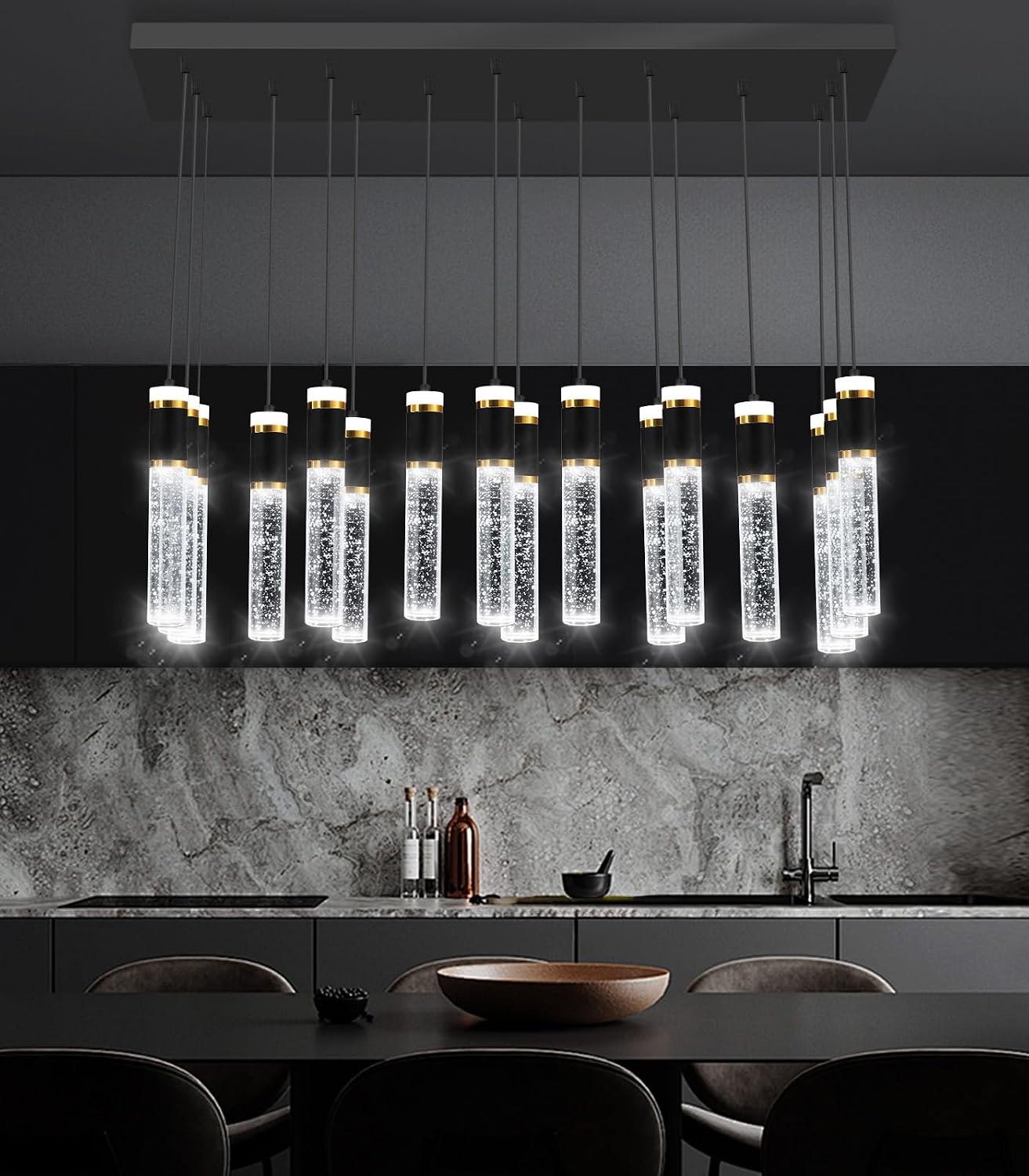 16-Lights Modern Cystal for Kitchen Island LED Dimmable Pendant Lighting Fixture Crystal Chandelier Light Fixtures for Dining Room