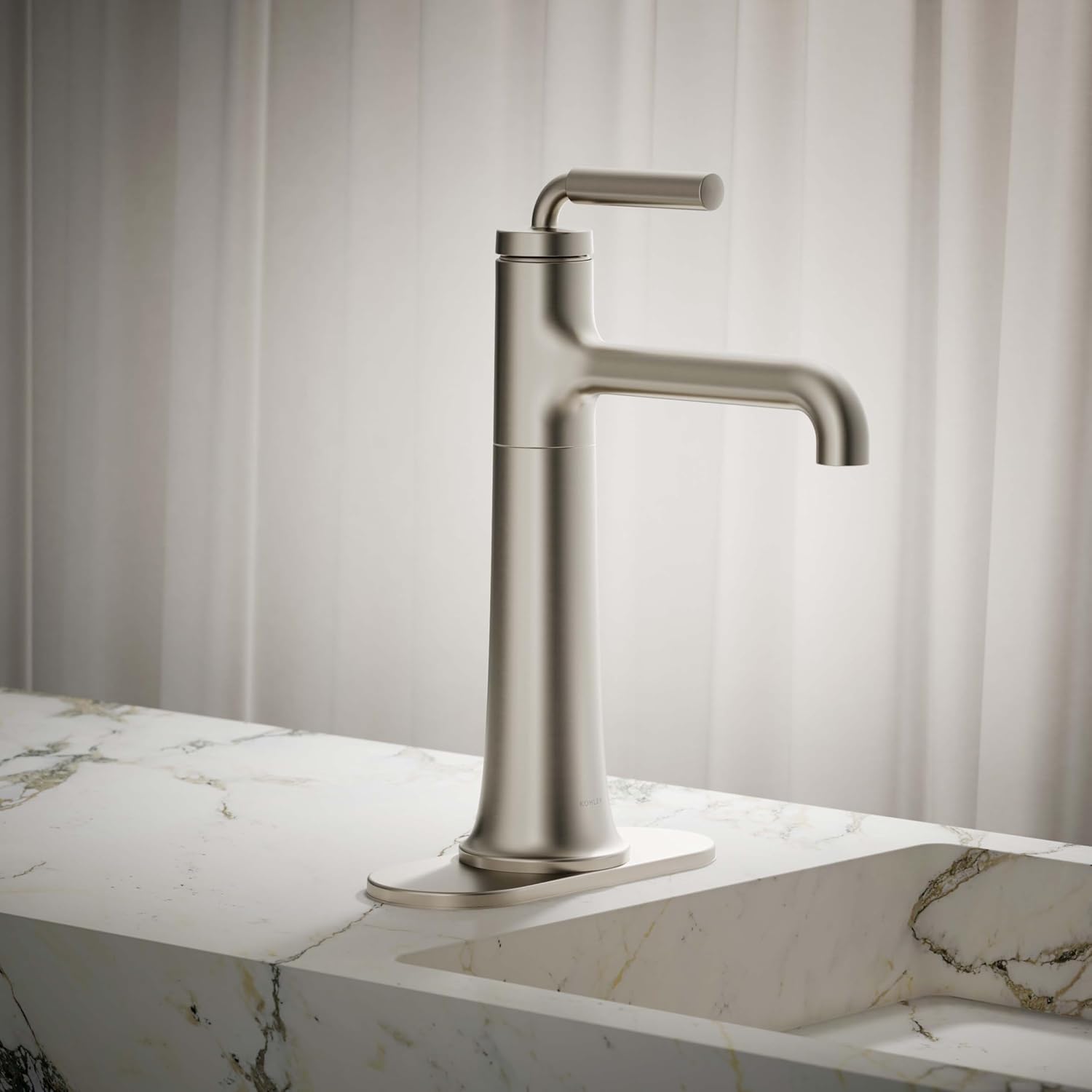 KOHLER 26437-4N-BN Tone K-26437-4N-BN ToneTall Single Handle Bathroom Sink Faucet, 5 GPM, Vibrant Brushed Nickel
