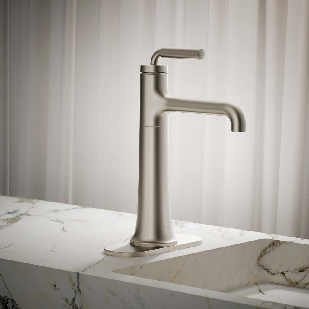 KOHLER 26437-4K-BN Tone K-26437-4K-BN ToneTall Single Handle Bathroom Sink Faucet, 1.0 GPM, Vibrant Brushed Nickel