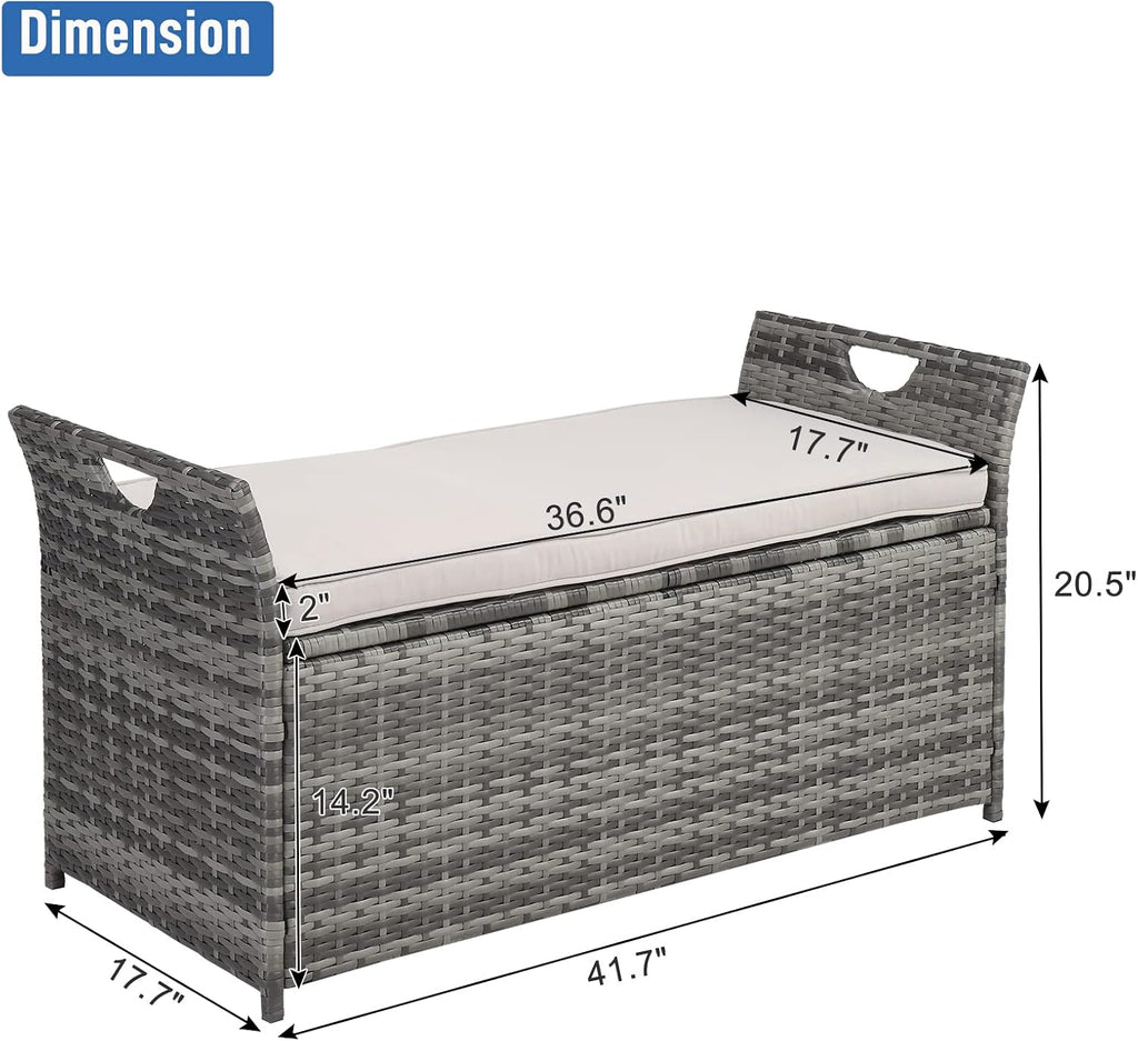 Outvita 40 Gallon Outdoor Storage Box, Patio Rattan Storage Bench with Cushion for Backyard, Balcony, Poolside, Garden, Gray