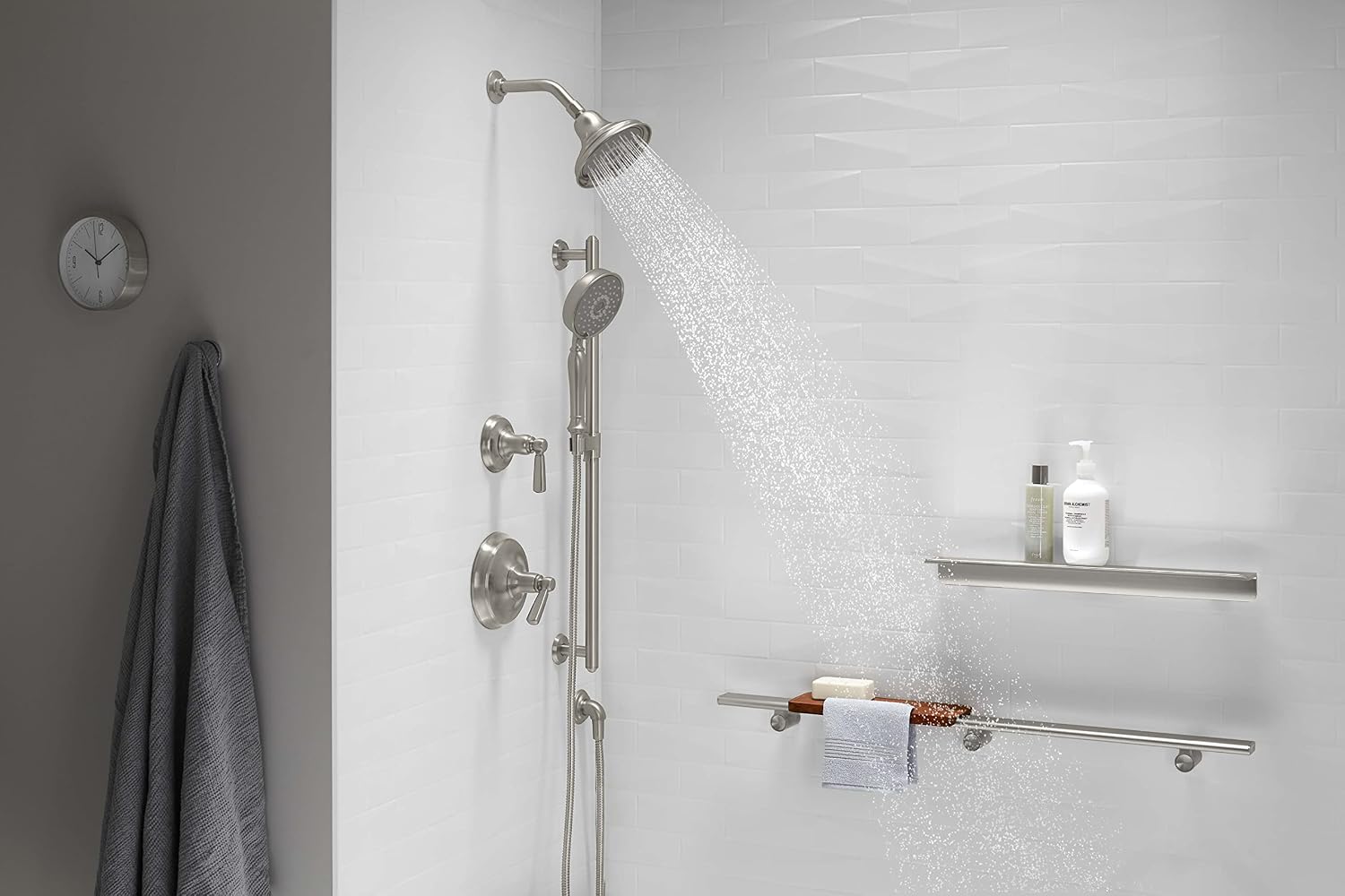 KOHLER 22178-BN Purist 2.5¬†gpm¬†Multifunction Hand Shower Kit with¬†Katalyst¬†Air-Induction Technology, Vibrant Brushed Nickel